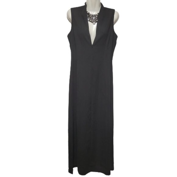 Sleeveless Black Maxi Front Zipper Long Dress Side Slits Size M/L - Picture 1 of 16